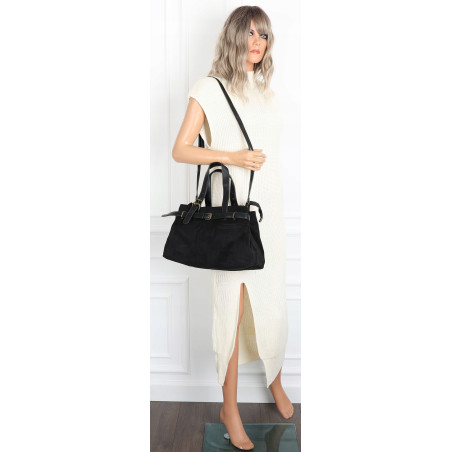 Torebka Damska shopper zamszowa torebka jamnik włoska marka 1255 Czarna