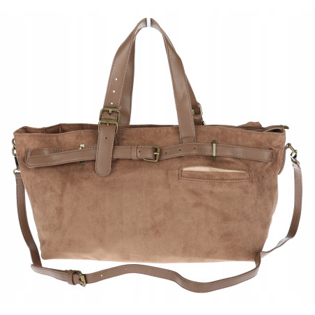 Torebka Damska shopper zamszowa torebka jamnik włoska marka 1255 Beżowa