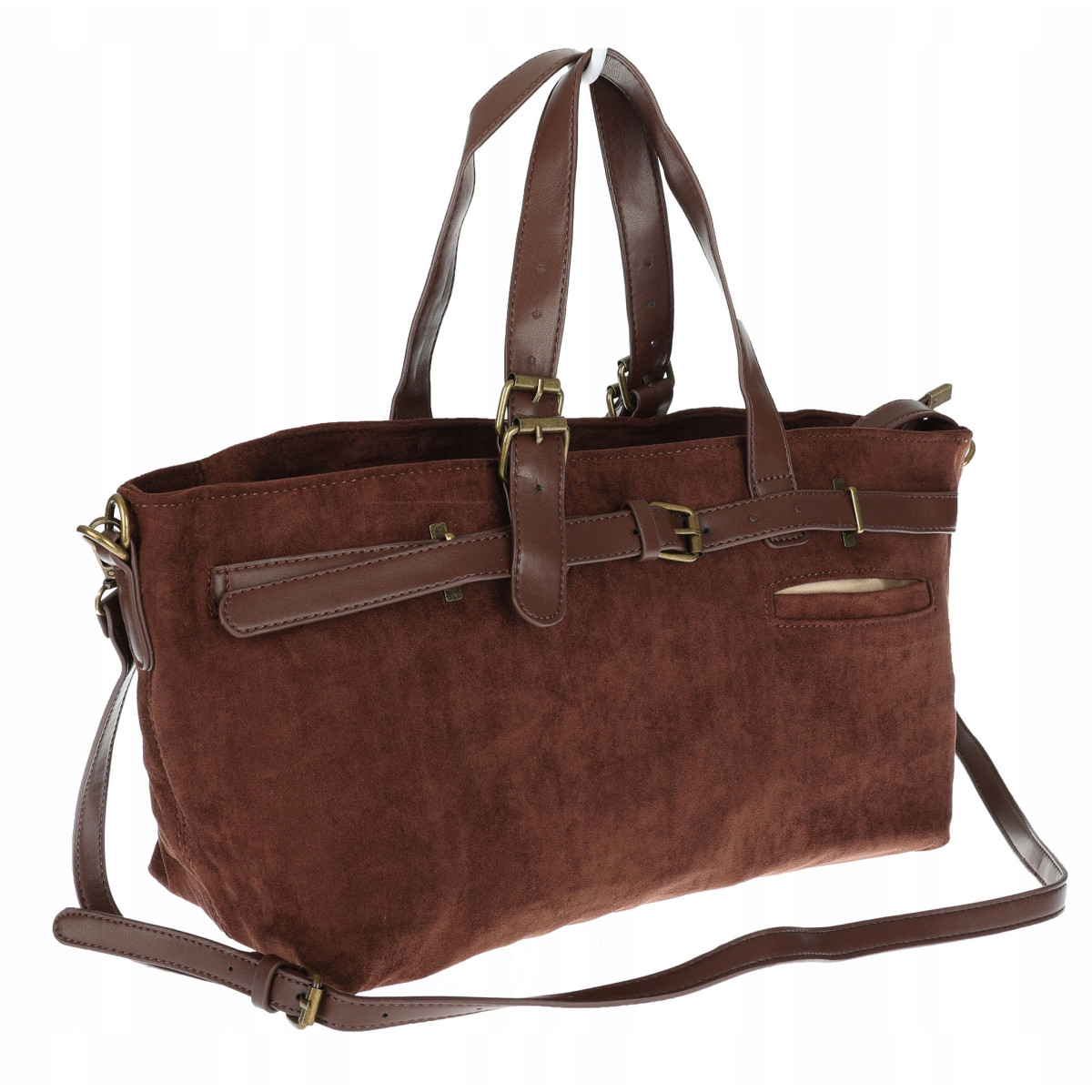 Torebka Damska shopper zamszowa torba jamnik włoska marka 1255 Czekoladowa