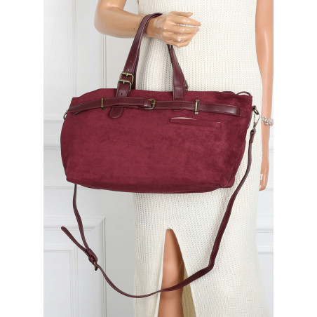 Torebka Damska shopper zamszowa torebka jamnik włoska marka 1255 Bordowa