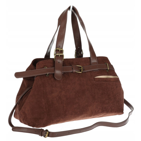 Torebka Damska shopper zamszowa torba jamnik włoska marka 1255 Czekoladowa