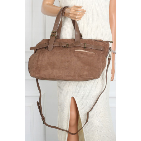 Torebka Damska shopper zamszowa torebka jamnik włoska marka 1255 Beżowa