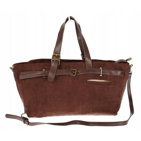 Torebka Damska shopper zamszowa torba jamnik włoska marka 1255 Czekoladowa