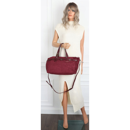Torebka Damska shopper zamszowa torebka jamnik włoska marka 1255 Bordowa