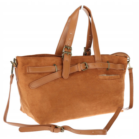 Torebka Damska shopper zamszowa torebka jamnik włoska marka 1255 Brązowa