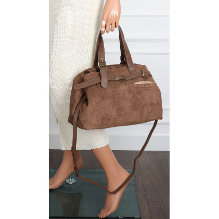 Torebka Damska shopper zamszowa torebka jamnik włoska marka 1255 Beżowa