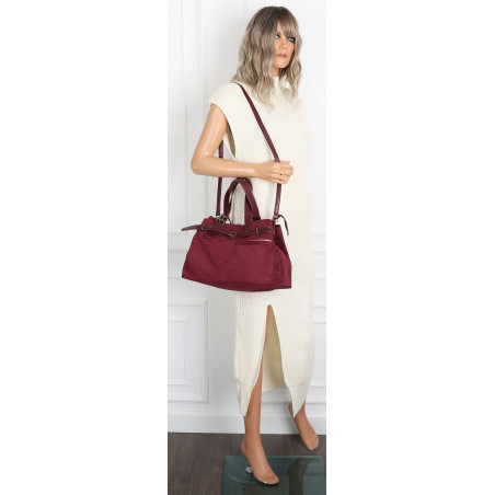 Torebka Damska shopper zamszowa torebka jamnik włoska marka 1255 Bordowa