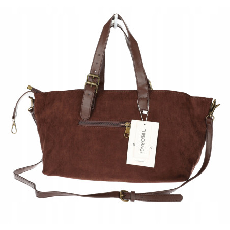 Torebka Damska shopper zamszowa torba jamnik włoska marka 1255 Czekoladowa