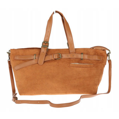 Torebka Damska shopper zamszowa torebka jamnik włoska marka 1255 Brązowa