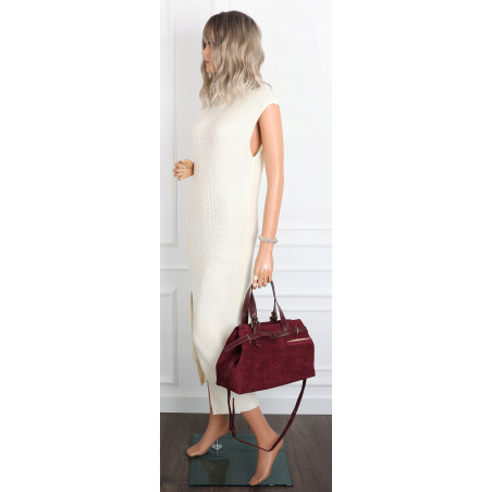 Torebka Damska shopper zamszowa torebka jamnik włoska marka 1255 Bordowa