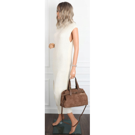 Torebka Damska shopper zamszowa torebka jamnik włoska marka 1255 Beżowa