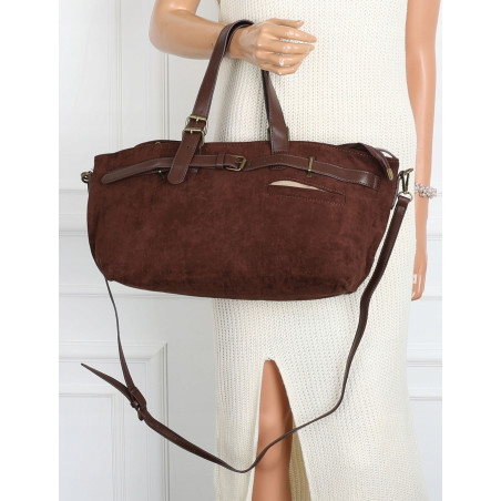Torebka Damska shopper zamszowa torba jamnik włoska marka 1255 Czekoladowa