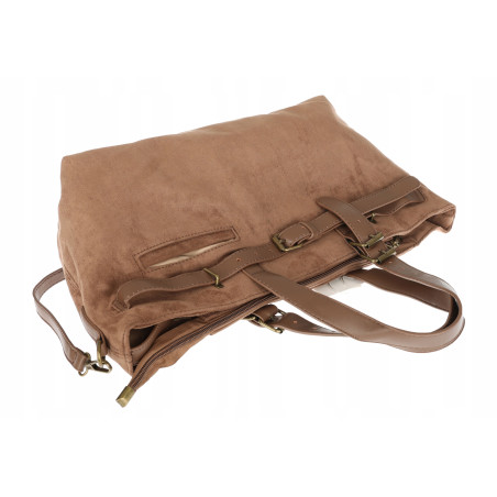 Torebka Damska shopper zamszowa torebka jamnik włoska marka 1255 Beżowa