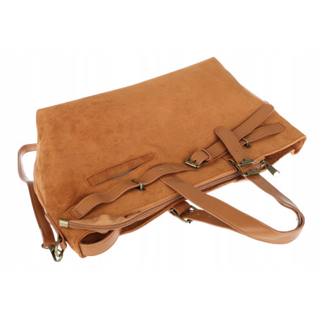 Torebka Damska shopper zamszowa torebka jamnik włoska marka 1255 Brązowa