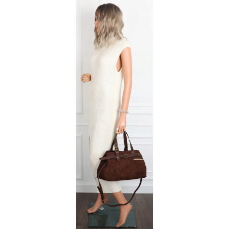 Torebka Damska shopper zamszowa torba jamnik włoska marka 1255 Czekoladowa