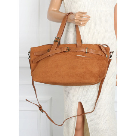 Torebka Damska shopper zamszowa torebka jamnik włoska marka 1255 Brązowa