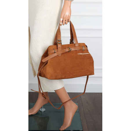 Torebka Damska shopper zamszowa torebka jamnik włoska marka 1255 Brązowa