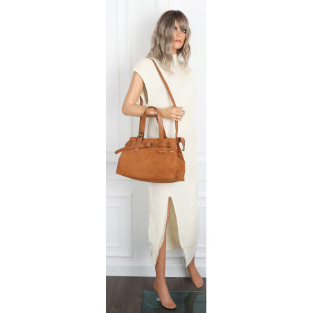 Torebka Damska shopper zamszowa torebka jamnik włoska marka 1255 Brązowa