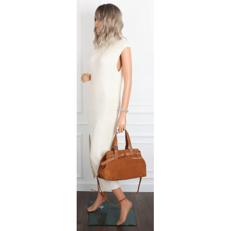 Torebka Damska shopper zamszowa torebka jamnik włoska marka 1255 Brązowa