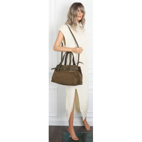 Torebka Damska shopper zamszowa torebka jamnik włoska marka 1255 Zielona