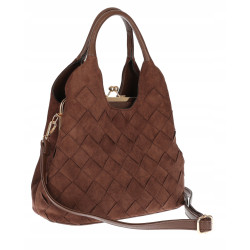 Torebka zamszowa damska kuferek Listonoszka elegancka mała 4191 Czekoladowa