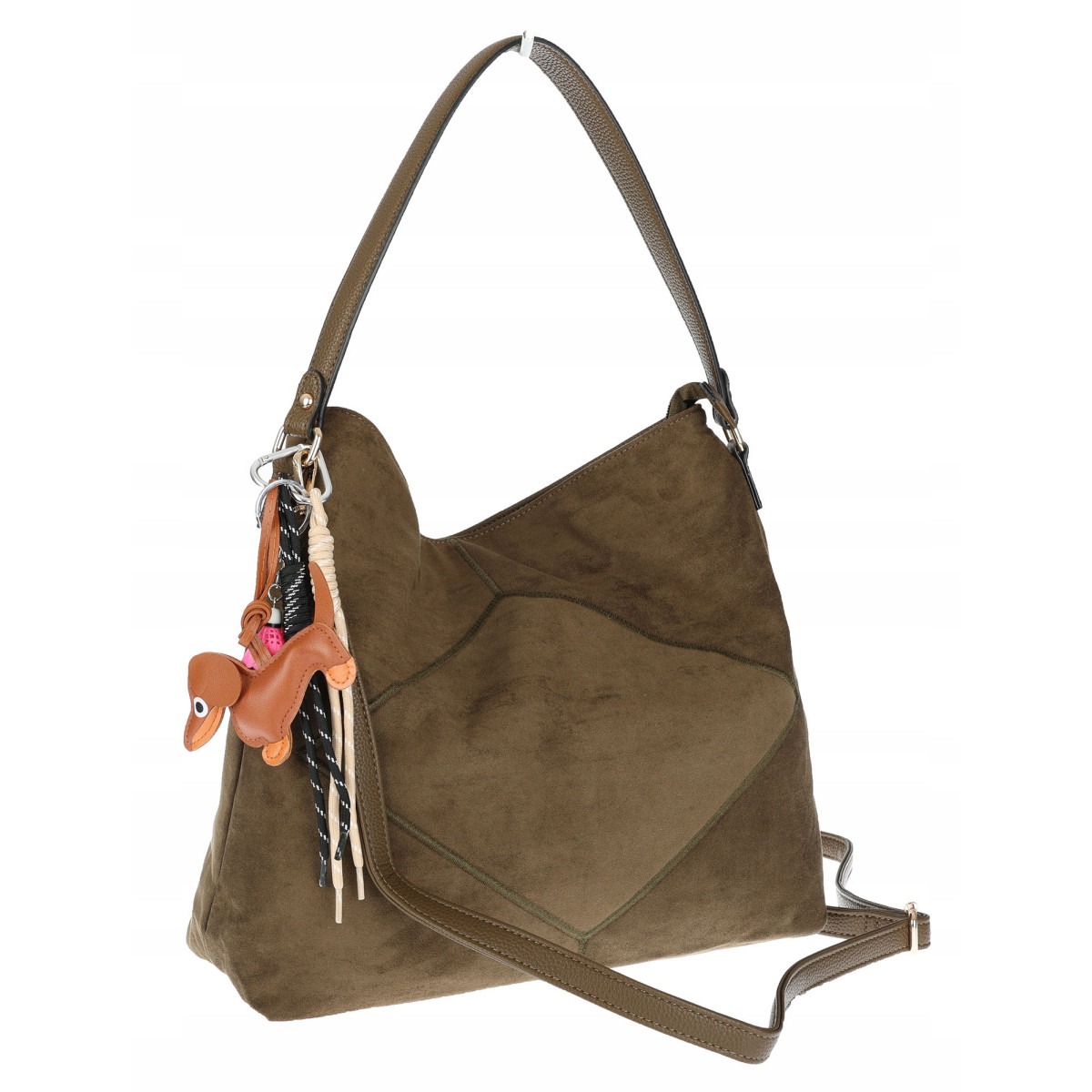 Torebka Damska shopper zamszowa torebka worek włoska marka 8251 Zielona