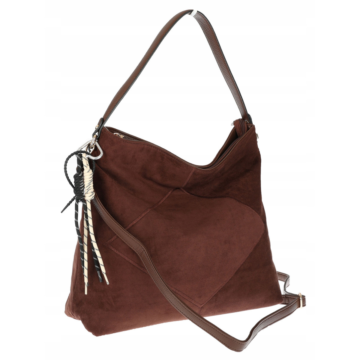 Torebka Damska shopper zamszowa torebka worek włoska marka 8251 Czekoladowa