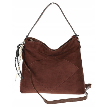 Torebka Damska shopper zamszowa torebka worek włoska marka 8251 Czekoladowa