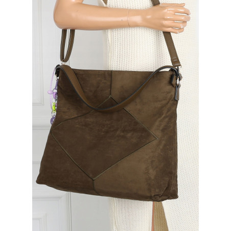 Torebka Damska shopper zamszowa torebka worek włoska marka 8251 Zielona