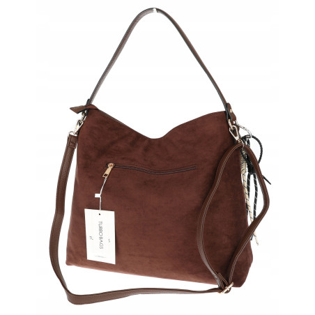 Torebka Damska shopper zamszowa torebka worek włoska marka 8251 Czekoladowa
