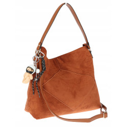 Torebka Damska shopper zamszowa torebka worek włoska marka 8251 Brązowa