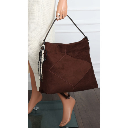 Torebka Damska shopper zamszowa torebka worek włoska marka 8251 Czekoladowa