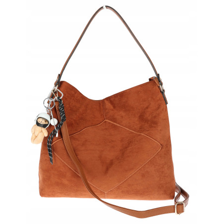 Torebka Damska shopper zamszowa torebka worek włoska marka 8251 Brązowa