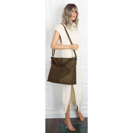 Torebka Damska shopper zamszowa torebka worek włoska marka 8251 Zielona