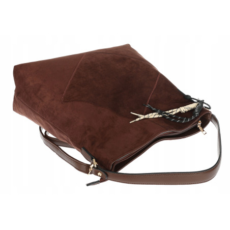 Torebka Damska shopper zamszowa torebka worek włoska marka 8251 Czekoladowa