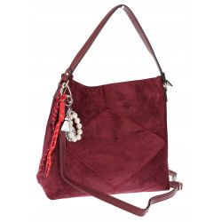 Torebka Damska shopper zamszowa torebka worek włoska marka 8251 Bordowa