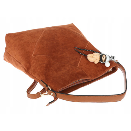 Torebka Damska shopper zamszowa torebka worek włoska marka 8251 Brązowa