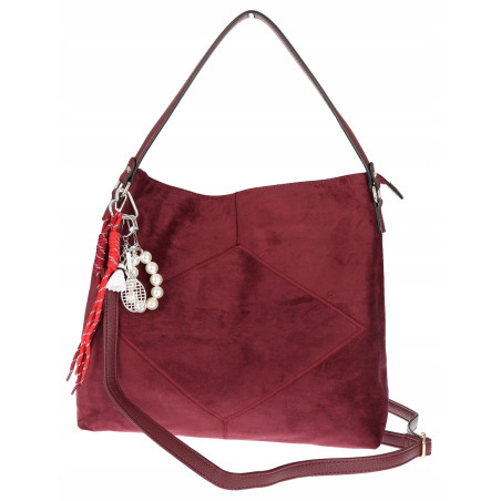 Torebka Damska shopper zamszowa torebka worek włoska marka 8251 Bordowa