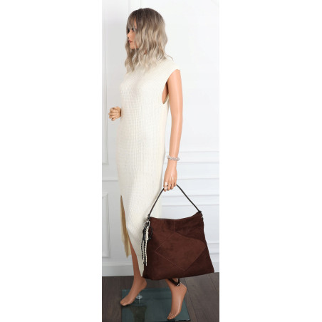 Torebka Damska shopper zamszowa torebka worek włoska marka 8251 Czekoladowa