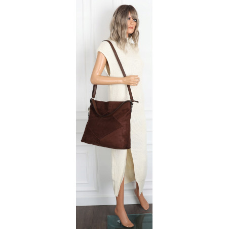 Torebka Damska shopper zamszowa torebka worek włoska marka 8251 Czekoladowa
