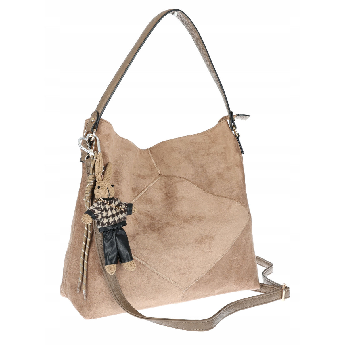 Torebka Damska shopper zamszowa torebka worek włoska marka 8251 Beżowa