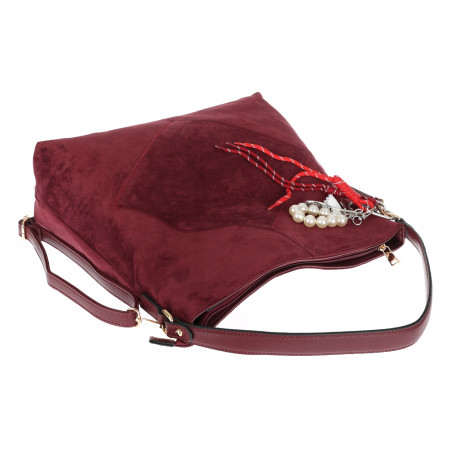 Torebka Damska shopper zamszowa torebka worek włoska marka 8251 Bordowa