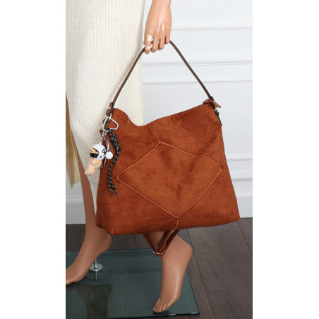 Torebka Damska shopper zamszowa torebka worek włoska marka 8251 Brązowa