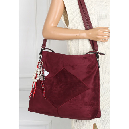 Torebka Damska shopper zamszowa torebka worek włoska marka 8251 Bordowa