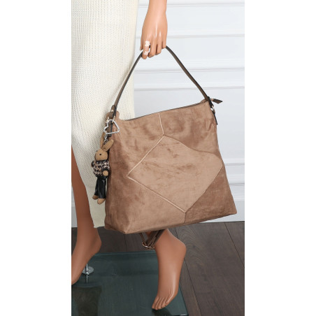 Torebka Damska shopper zamszowa torebka worek włoska marka 8251 Beżowa