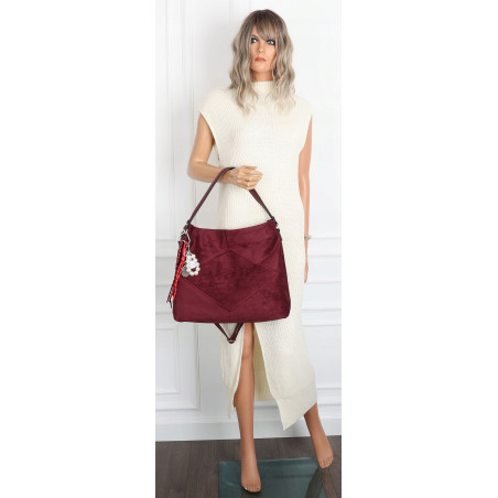 Torebka Damska shopper zamszowa torebka worek włoska marka 8251 Bordowa