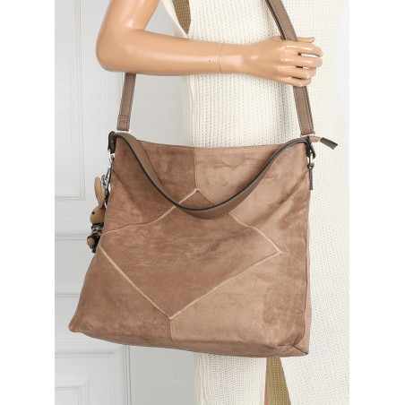 Torebka Damska shopper zamszowa torebka worek włoska marka 8251 Beżowa