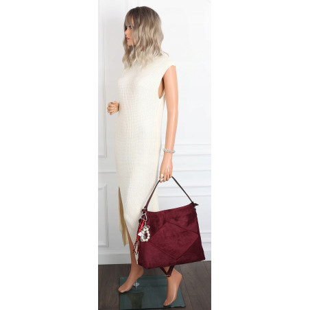 Torebka Damska shopper zamszowa torebka worek włoska marka 8251 Bordowa