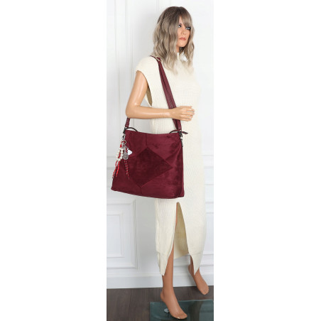 Torebka Damska shopper zamszowa torebka worek włoska marka 8251 Bordowa