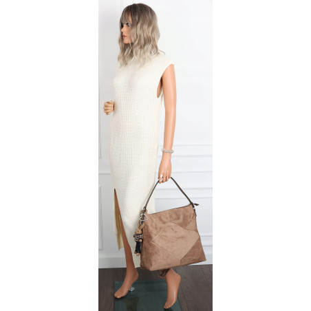 Torebka Damska shopper zamszowa torebka worek włoska marka 8251 Beżowa